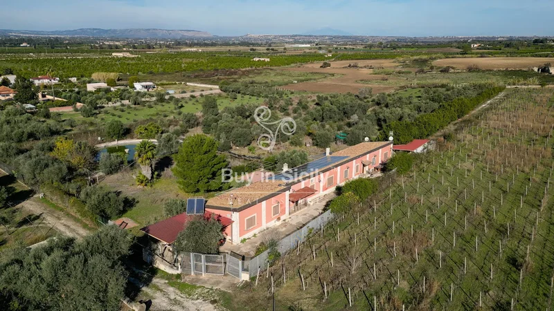 Wonderful land cultivated with vineyards and olive groves with villa and rural buildings, Siracusa