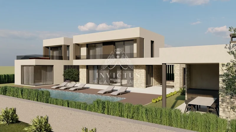 A modern house with a swimming pool in a very quiet location