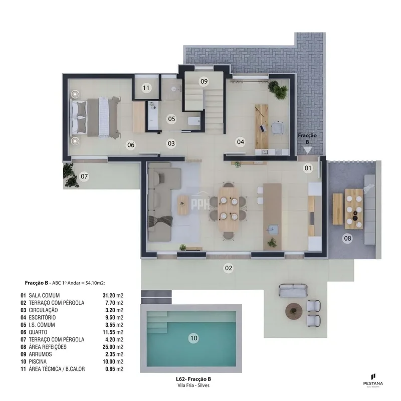 Semi-detached T2+1 villa with private pool