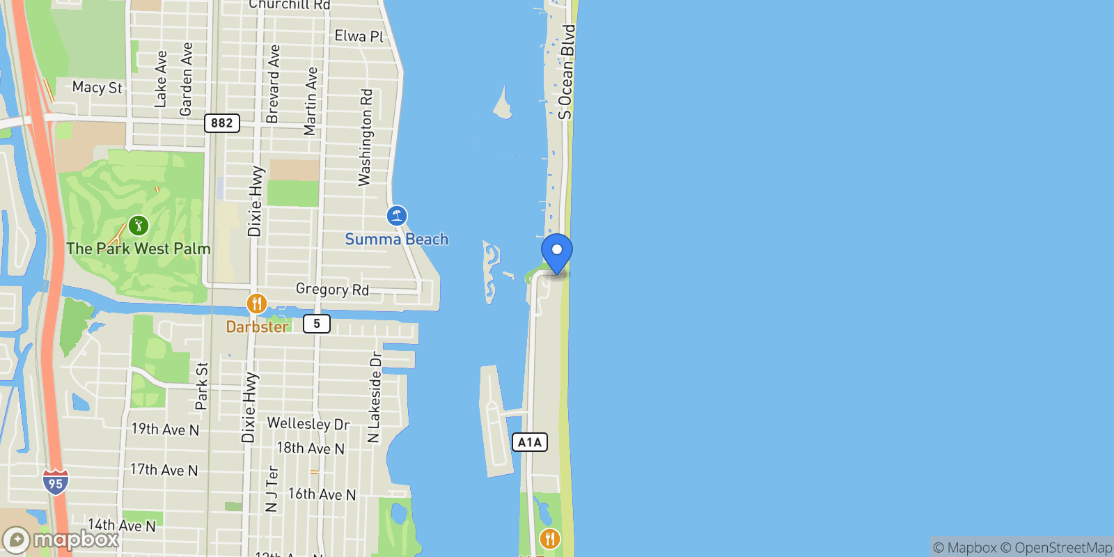 Map showing 2 Sloans Curve Drive, Palm Beach, Florida, United States.