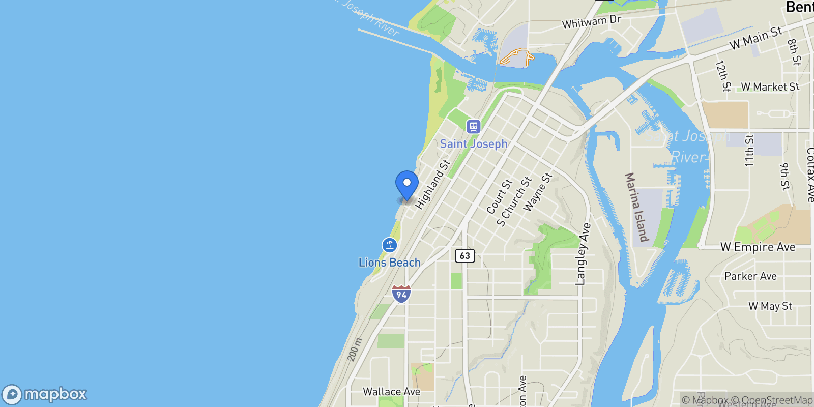 Map showing 1020 Lions Park Drive, St. Joseph, MI 49085, St. Joseph, Michigan, United States.
