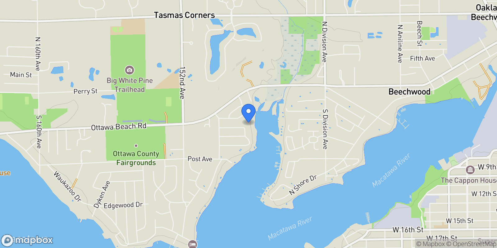 Map showing 945 N Baywood Drive, Holland, MI 49424, West Olive, Michigan, United States.