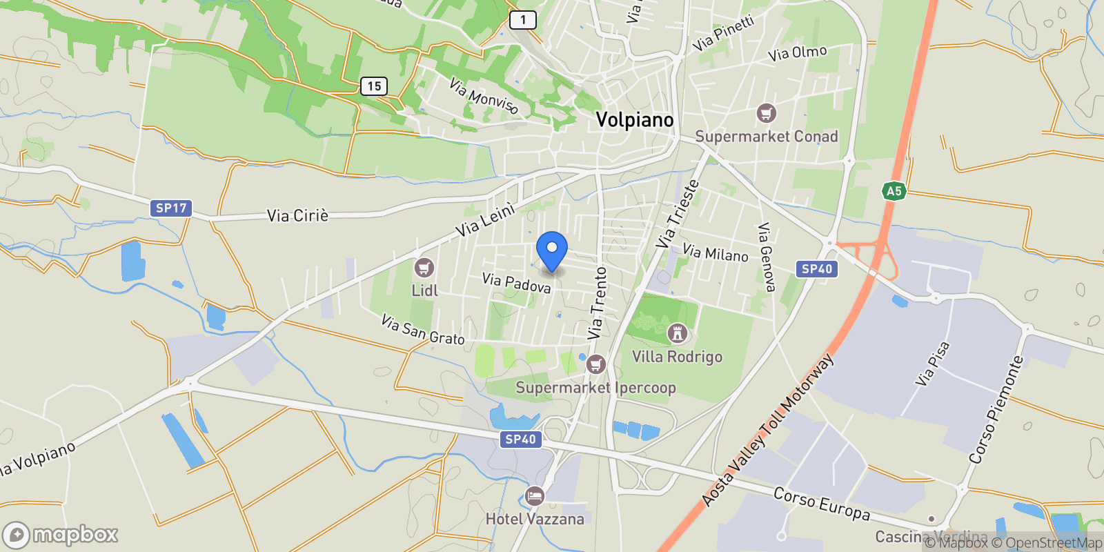 Map showing Via Udine 38, Volpiano, Piedmont, Italy.