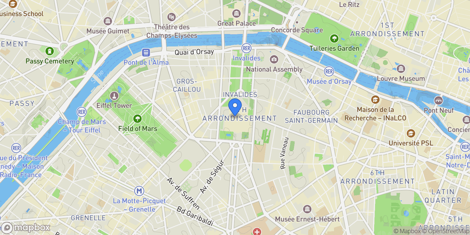 Map showing Rue Las Cases, Paris, Île-de-France, France.