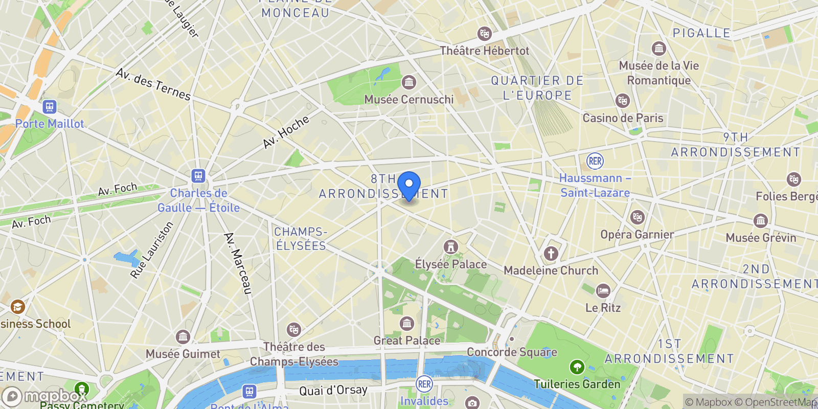 Map showing Avenue George V, Paris, Île-de-France, France.