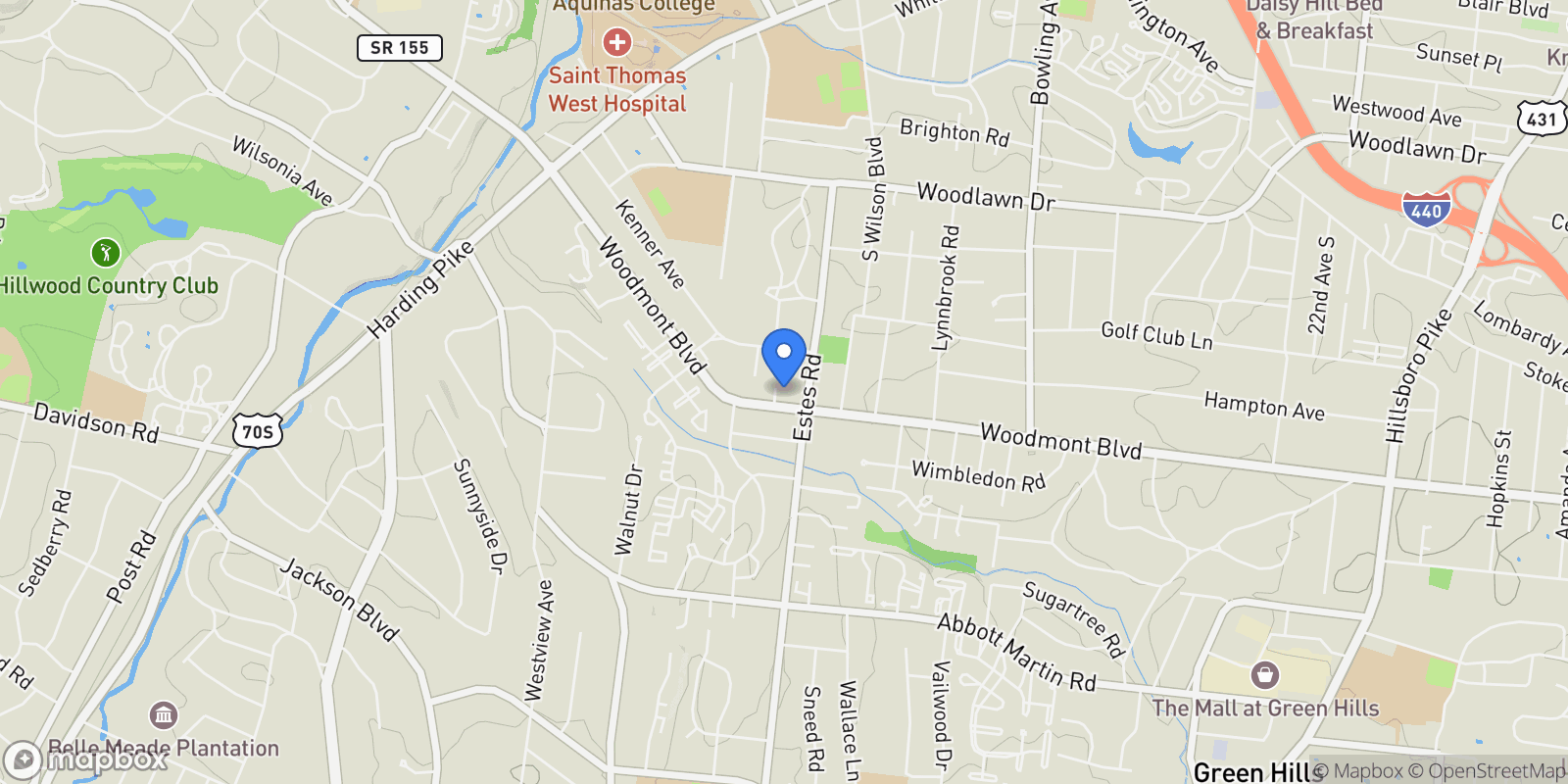 Map showing 404 Woodmont Hall Pl, Nashville, Tennessee, United States.