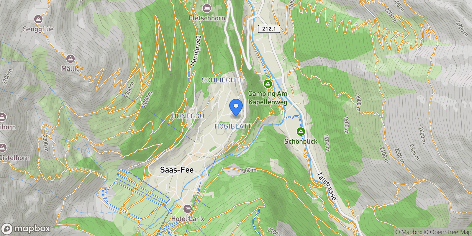 Map showing A Saas-Fee, Saas Fee, Valais, Switzerland.