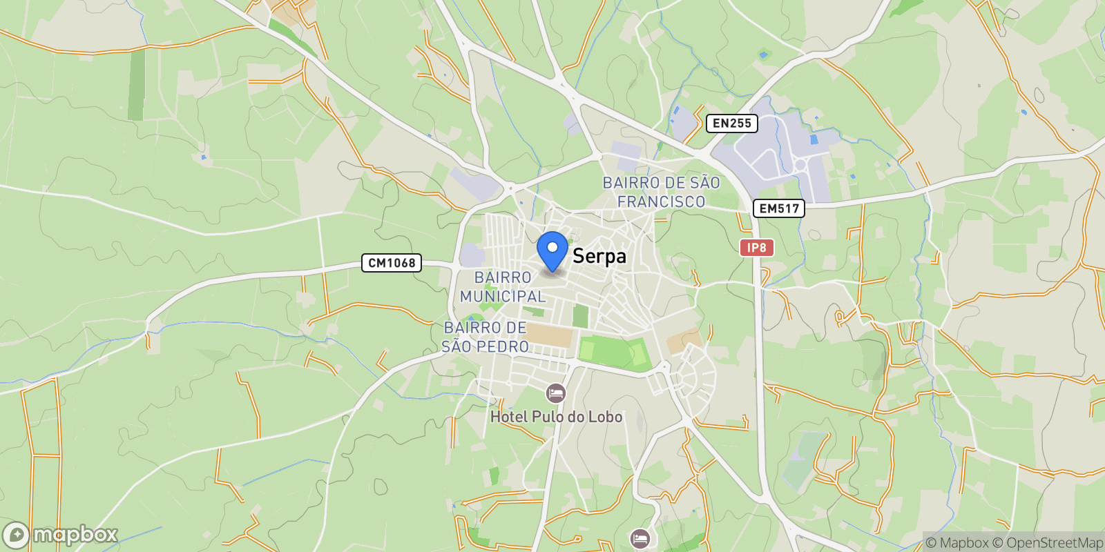 Map showing Serpa (Salvador e Santa Maria), Beja District, Portugal.