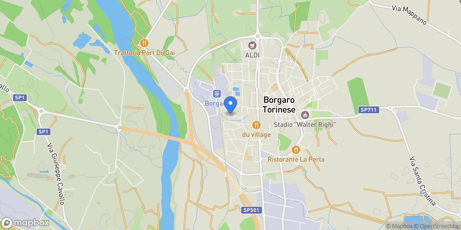 Map showing Via Dante Alighieri 16, Borgaro Torinese, Piedmont, Italy.