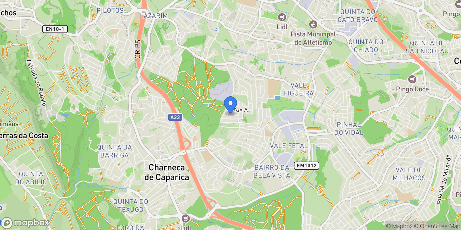 Map showing Charneca de Caparica e Sobreda, Setubal, Portugal.
