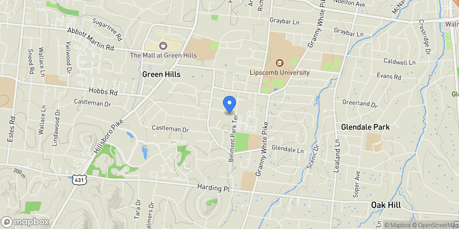 Map showing 1707 Temple Ave, Forest Hills, Tennessee, United States.
