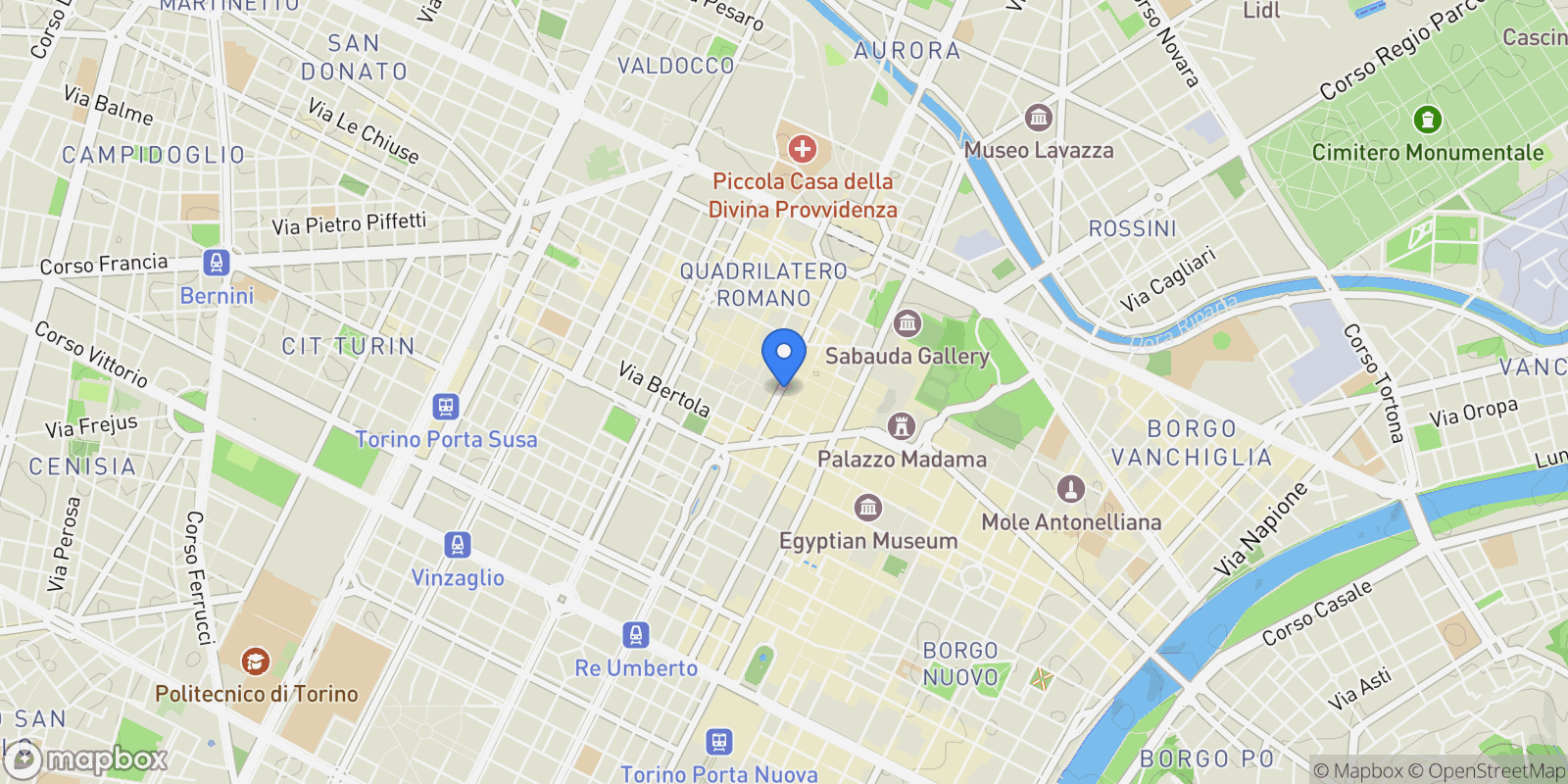Map showing Via San Francesco d'Assisi 3, Turin, Piedmont, Italy.