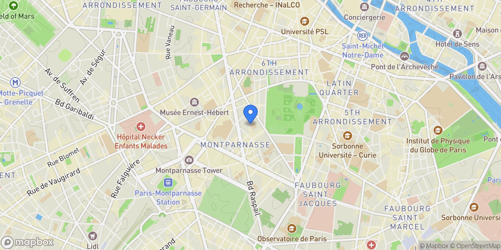 Map showing Paris, Île-de-France, France.