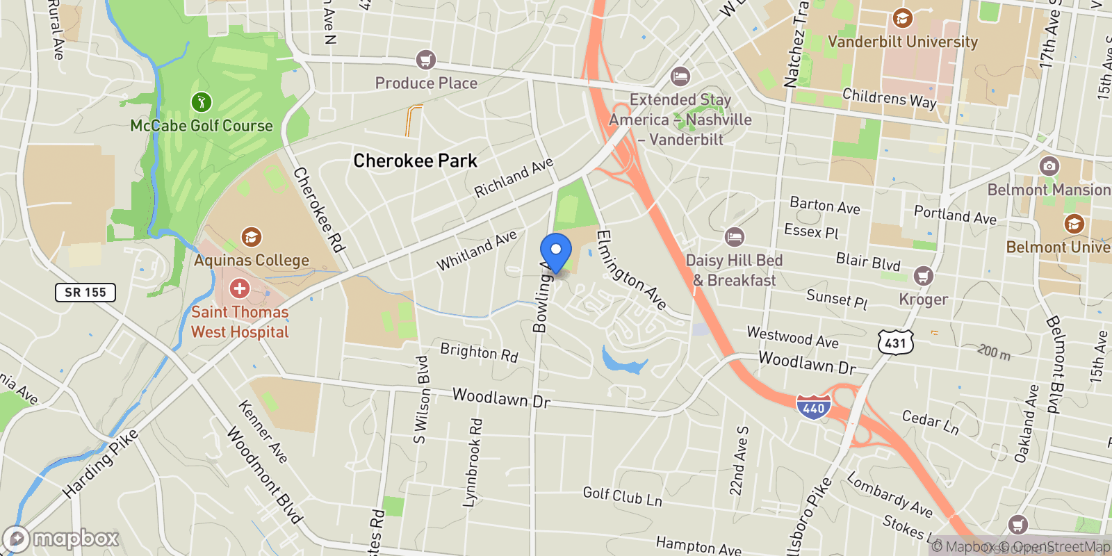 Map showing 208 Belclaire Pl, Nashville, Tennessee, United States.