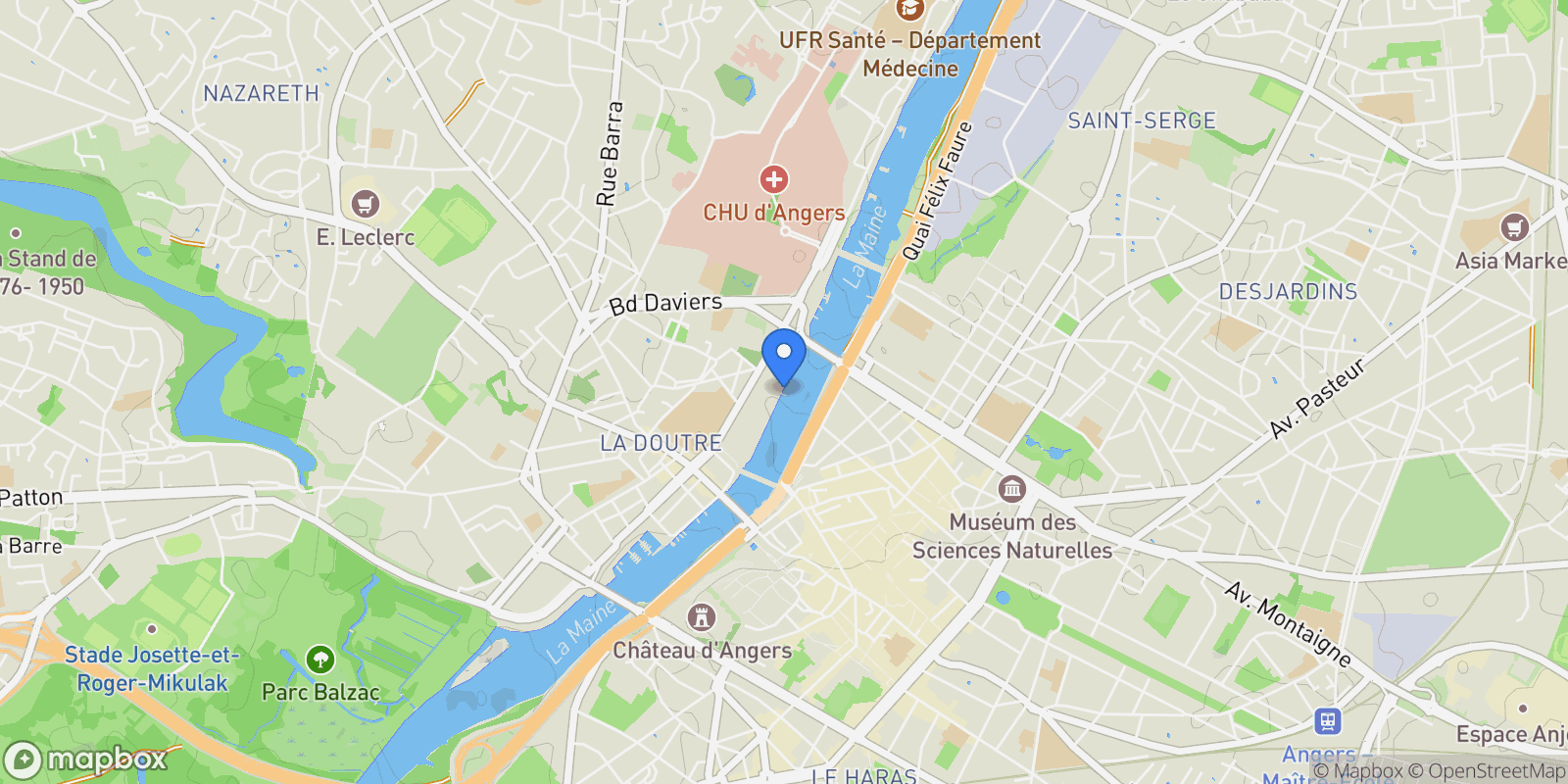 Map showing Angers, Pays de la Loire, France.