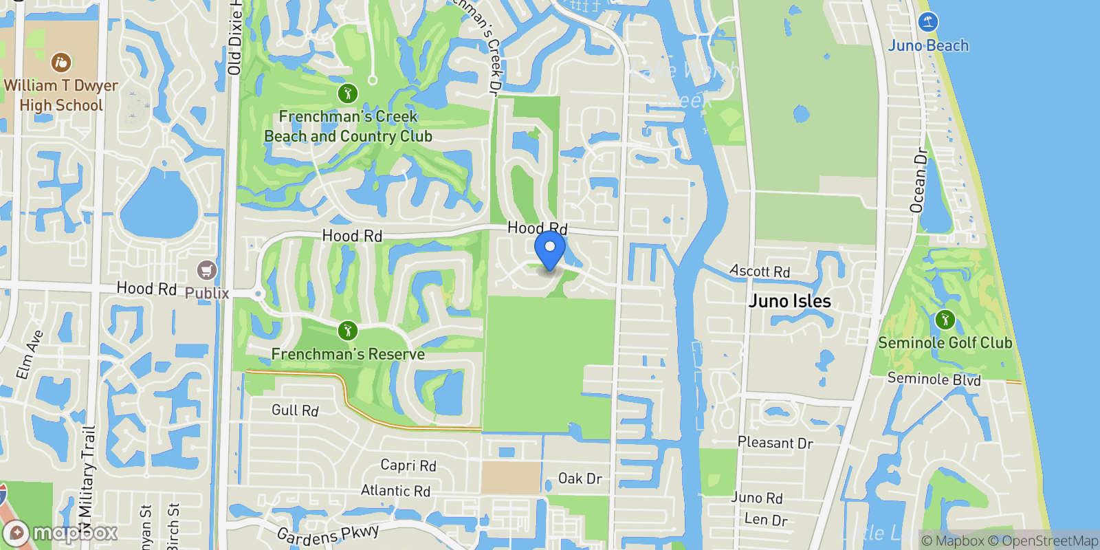 Map showing 2733 Biarritz Drive, Palm Beach Gardens, Florida, United States.