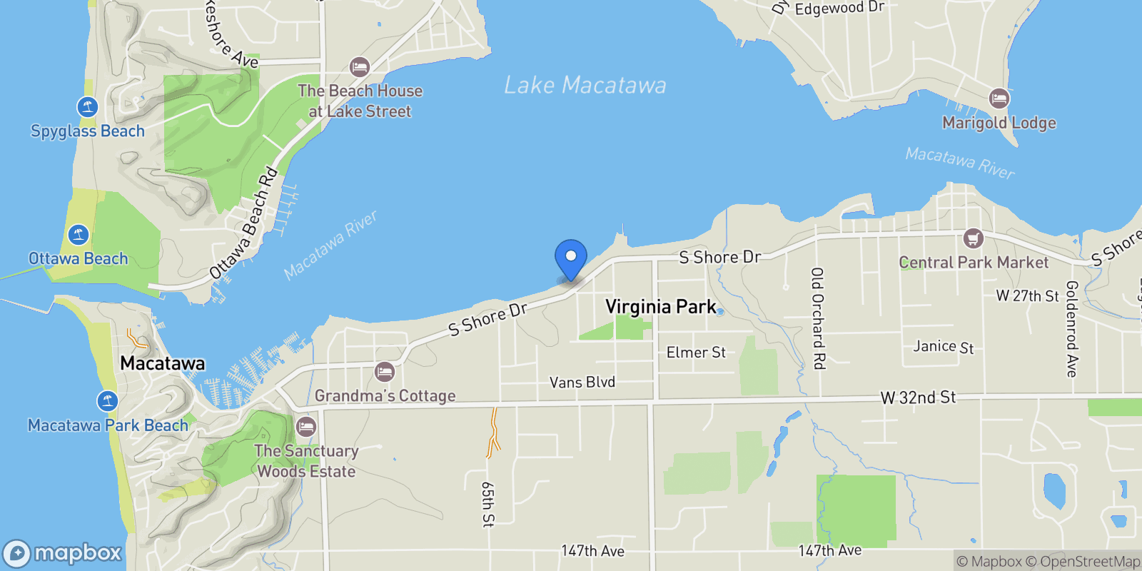 Map showing 1761 South Shore Drive, Holland, MI 49423, Holland, Michigan, United States.