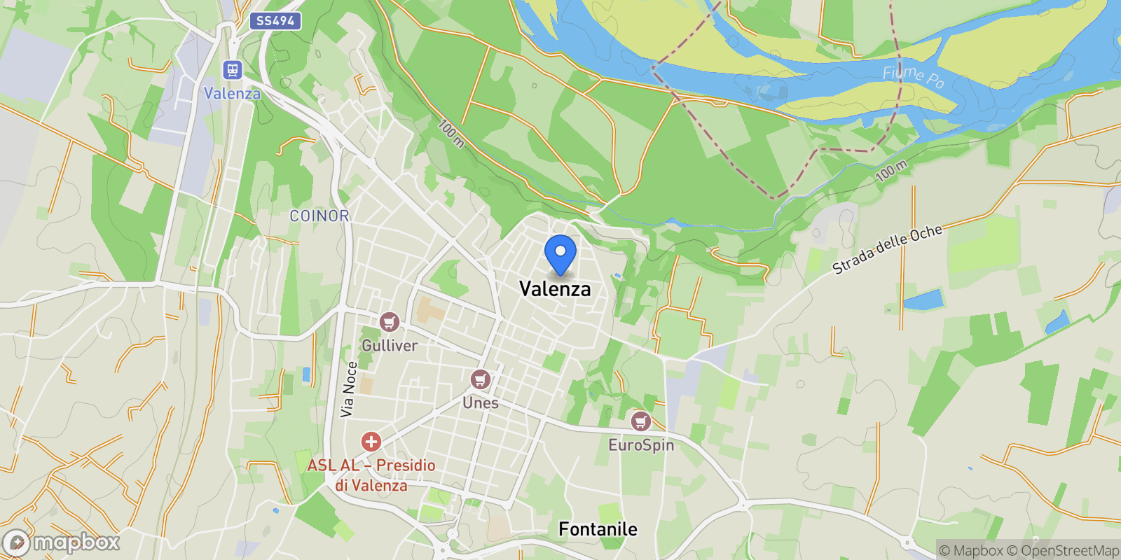 Map showing strada Pontecurone 44, Pecetto di Valenza, Piedmont, Italy.