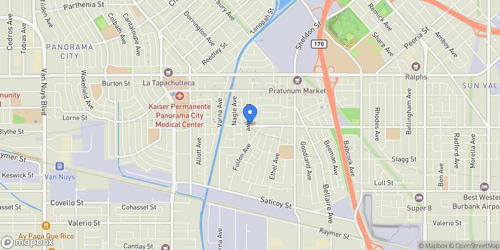 Map showing 8006 Lloyd Avenue, Los Angeles, California, United States.