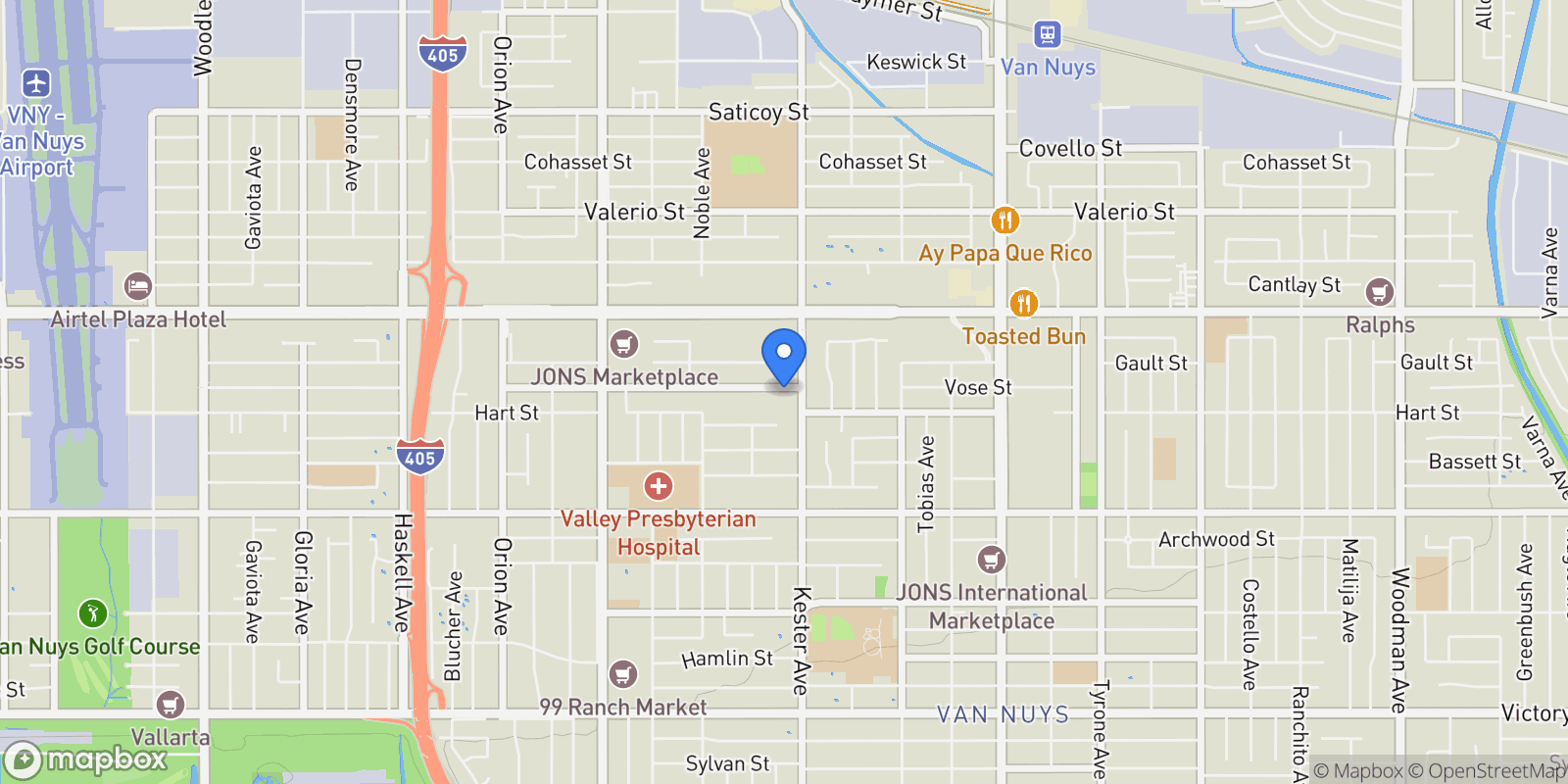 Map showing 14929 Vose Street, Los Angeles, California, United States.