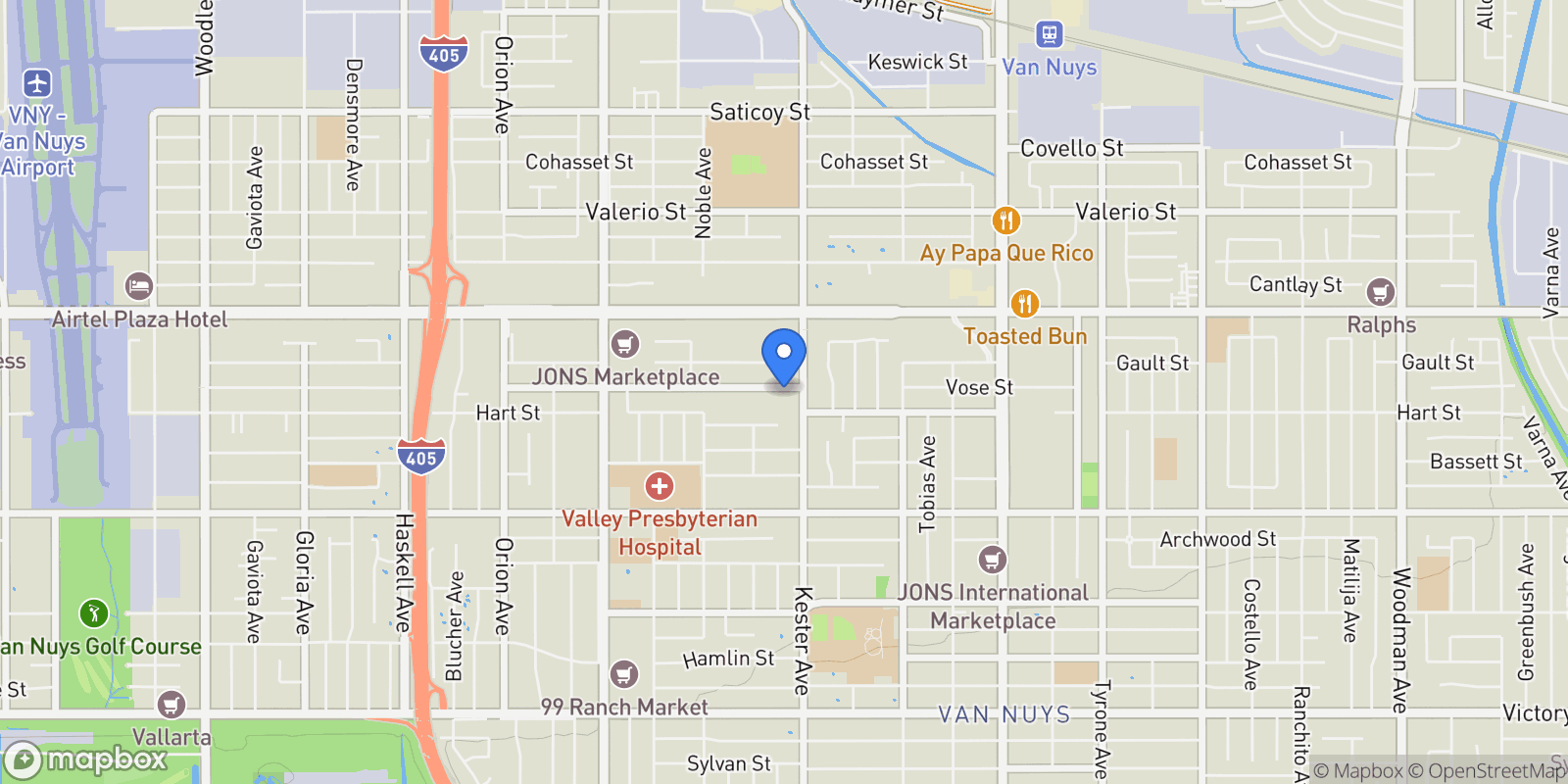 Map showing 14931 Vose Street, Los Angeles, California, United States.