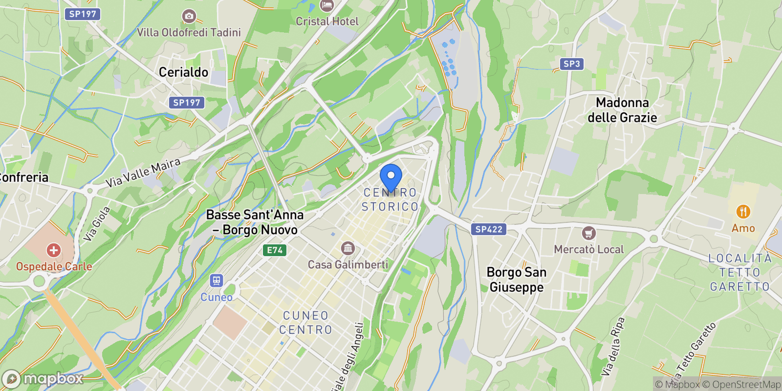Map showing frazione Camo, regione Casa Cich , 0 Santo Stefano Belbo (Cuneo), Colombaro Ferraris, Cuneo, Piedmont, Italy.