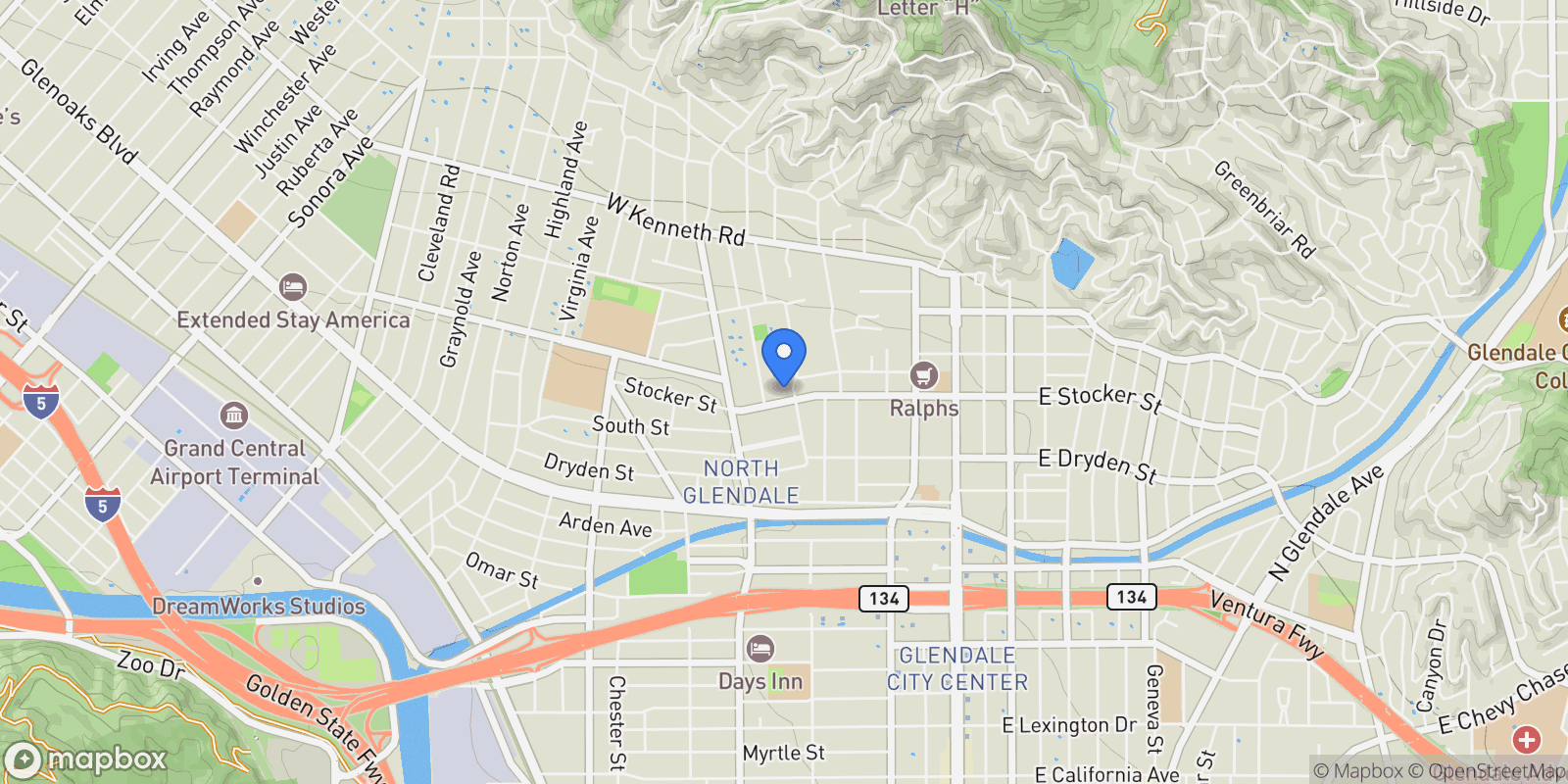 Map showing 1207 N Columbus Avenue, Glendale, California, United States.