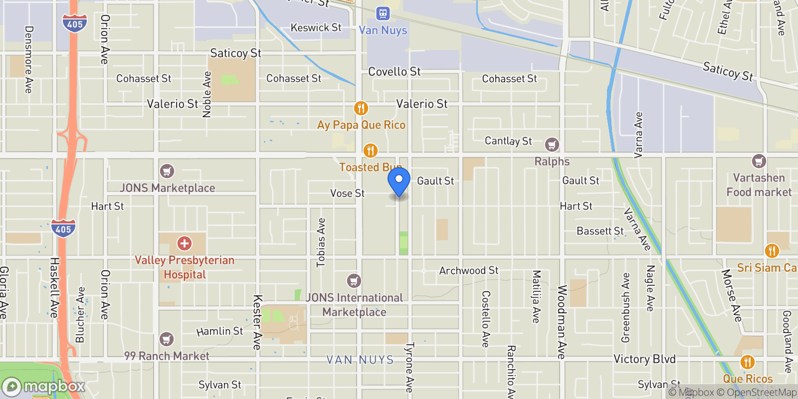 Map showing 7010 Lennox Avenue, Los Angeles, California, United States.
