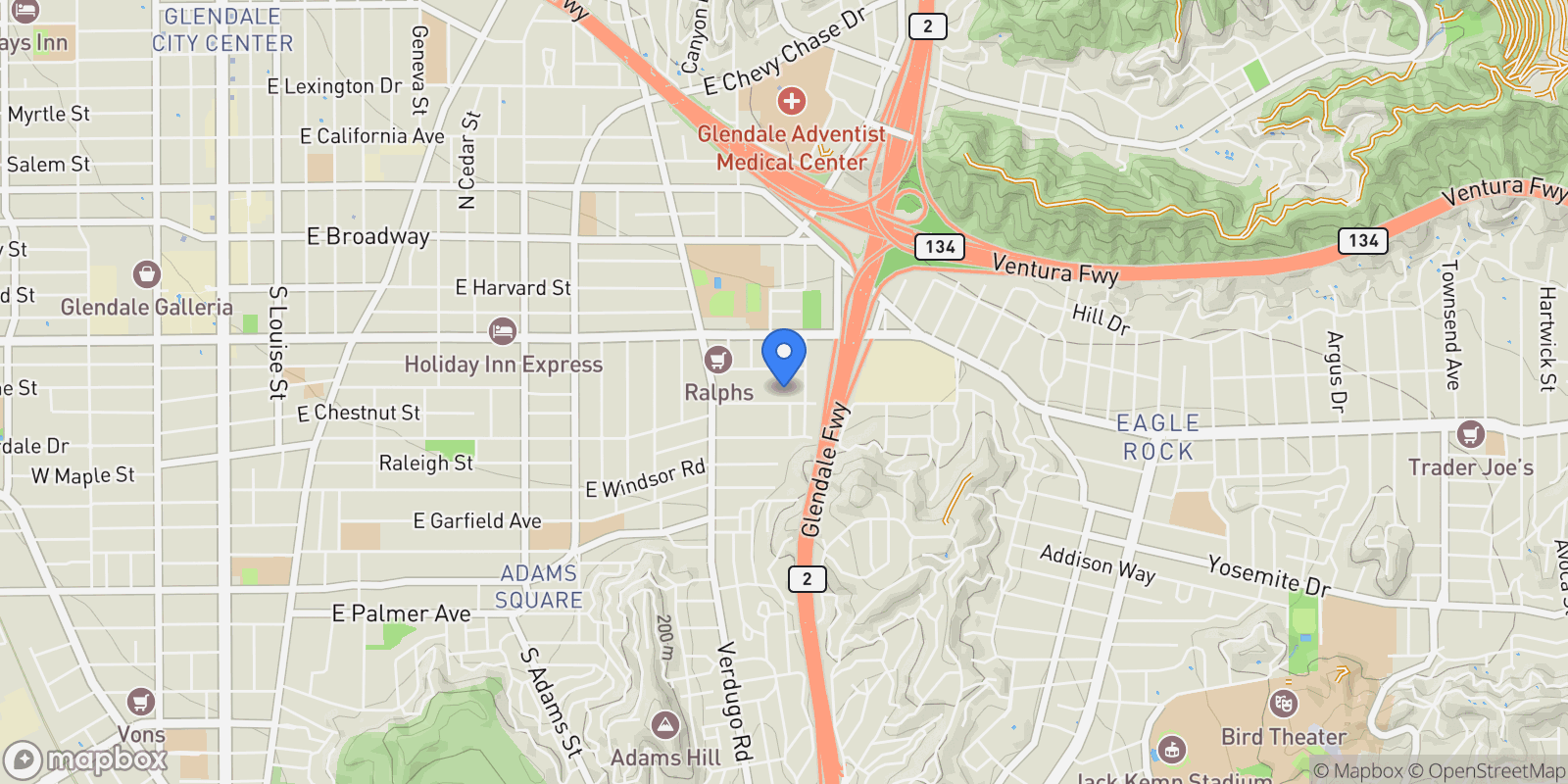 Map showing 1523 Rock Glen Avenue, Glendale, California, United States.