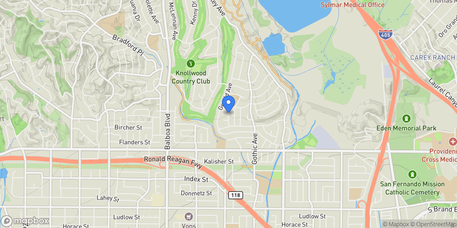 Map showing 11722 Hayvenhurst, Los Angeles, California, United States.