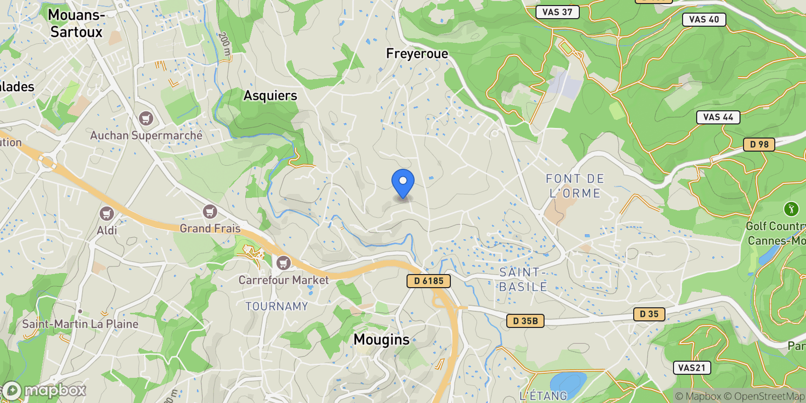 Map showing Mougins, Provence-Alpes-Côte d'Azur, France.