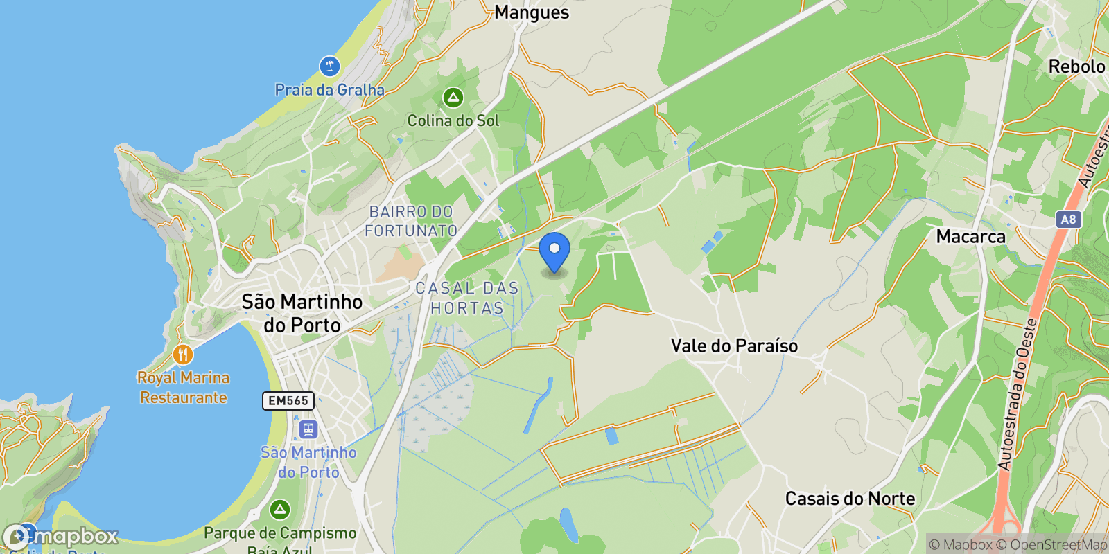 Map showing Sao Martinho do Porto, Leiria District, Portugal.