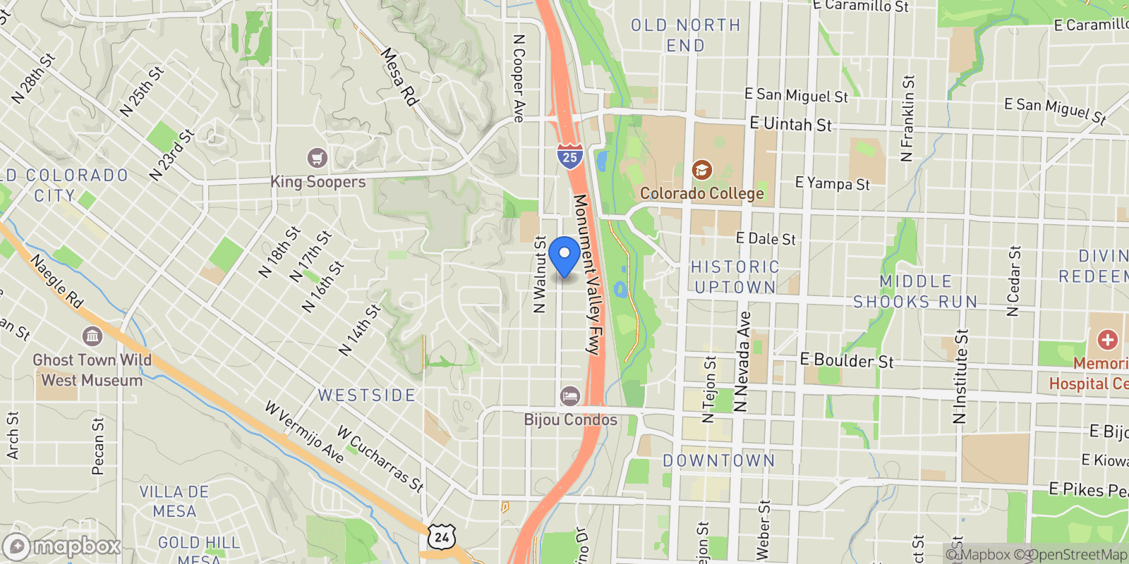 Map showing 711 N Spruce Street, Colorado Springs, Colorado, United States.