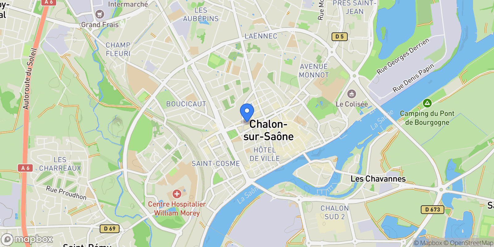 Map showing Chalon-sur-Saône, Bourgogne-Franche-Comté, France.