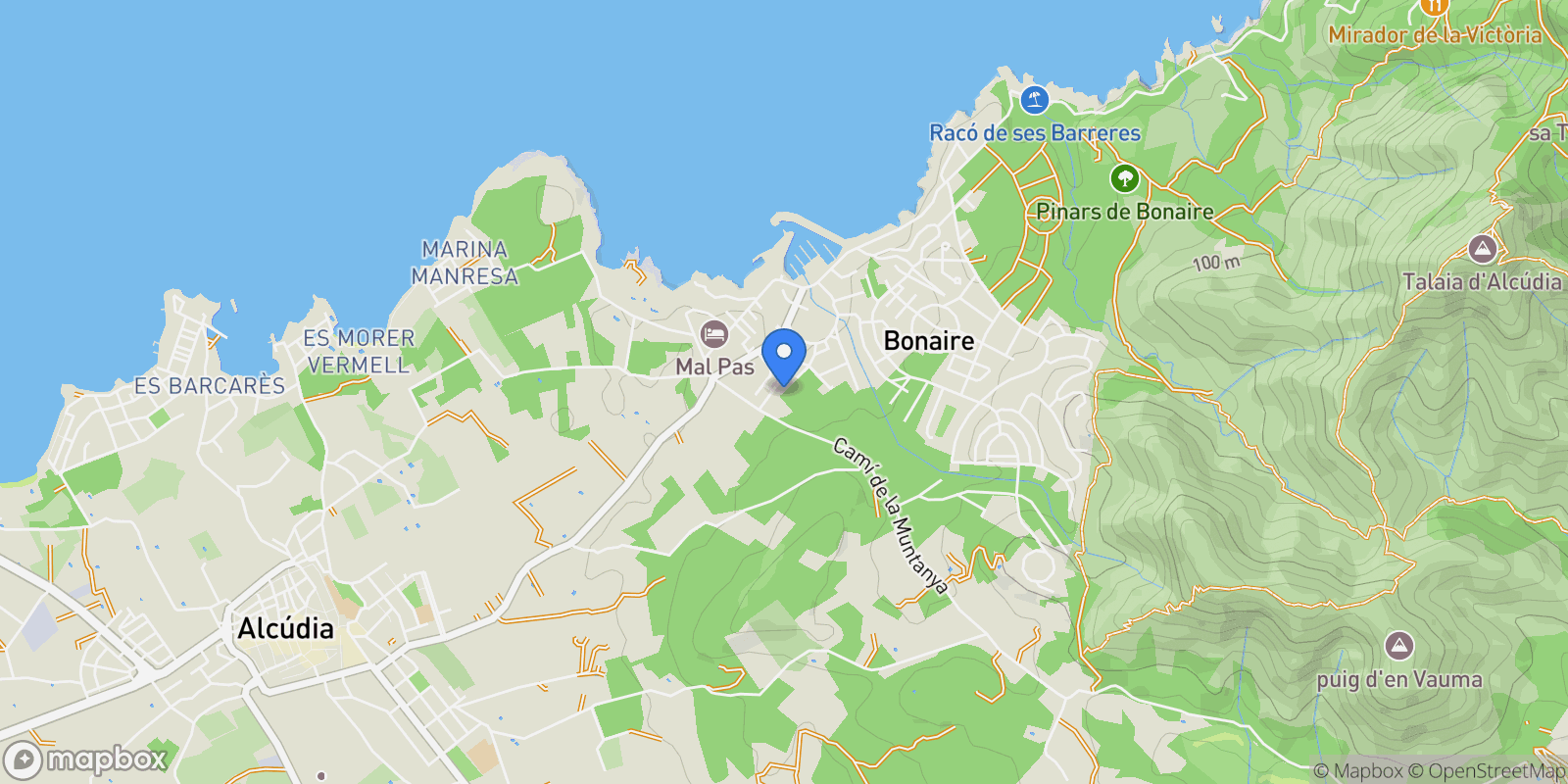 Map showing Barcarés - Manresa - Bonaire, Alcúdia, BALEARES, Alcúdia, Alcudia, Balearic Islands, Spain.