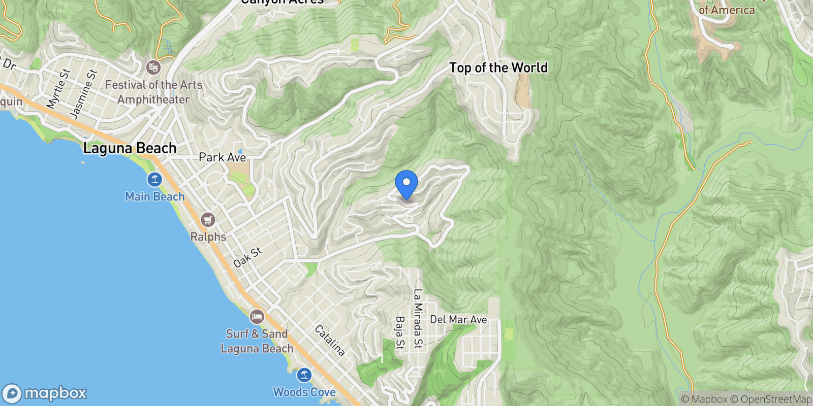 Map showing 1445 Bluebird Canyon, Laguna Beach, California, United States.