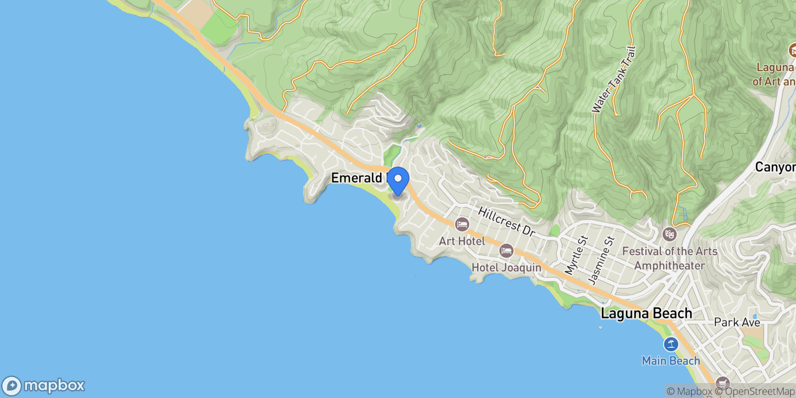 Map showing 64 Emerald Bay, Laguna Beach, California, United States.