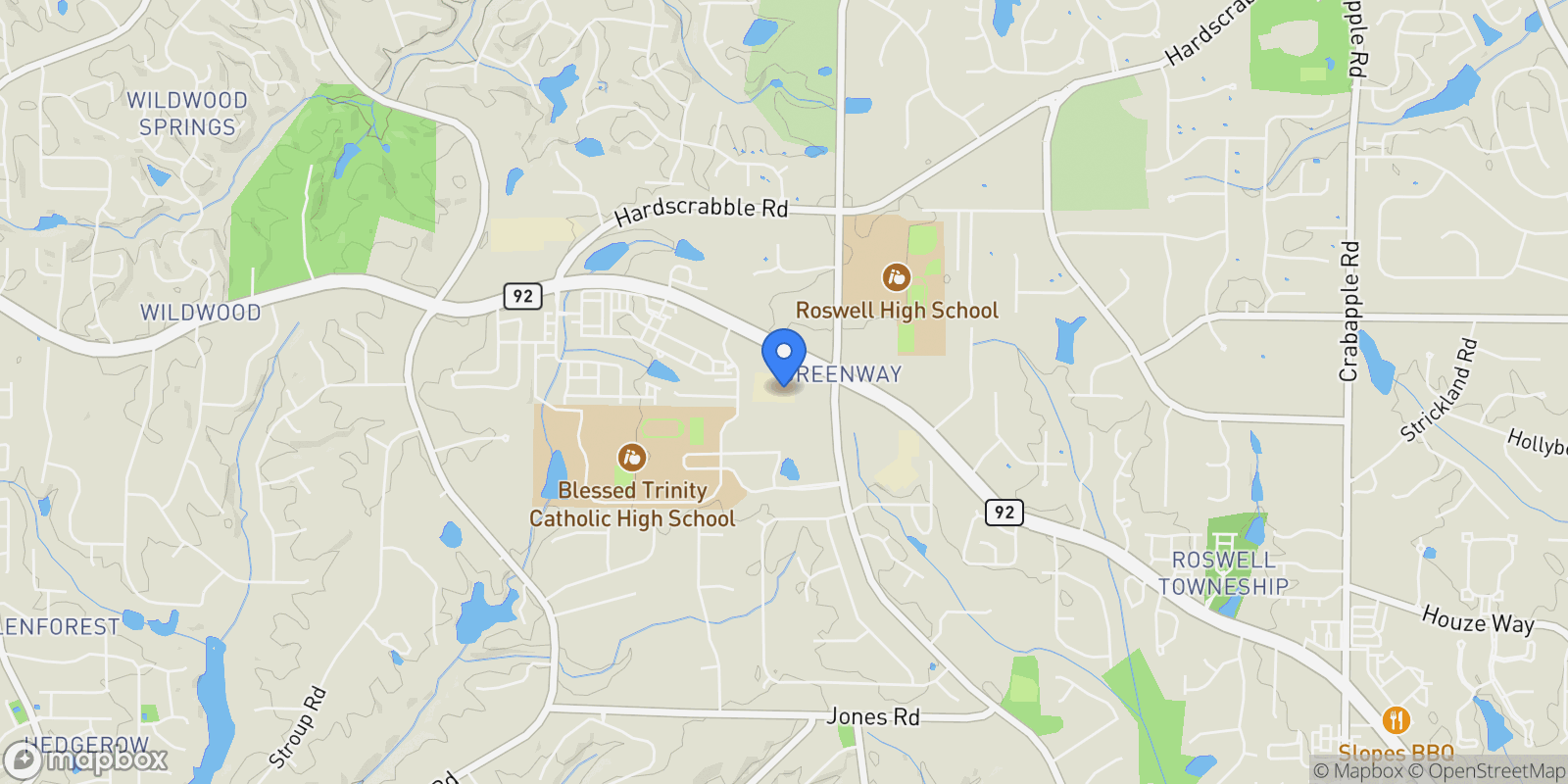 Map showing 120 Emerson Court, Roswell, Georgia, United States.