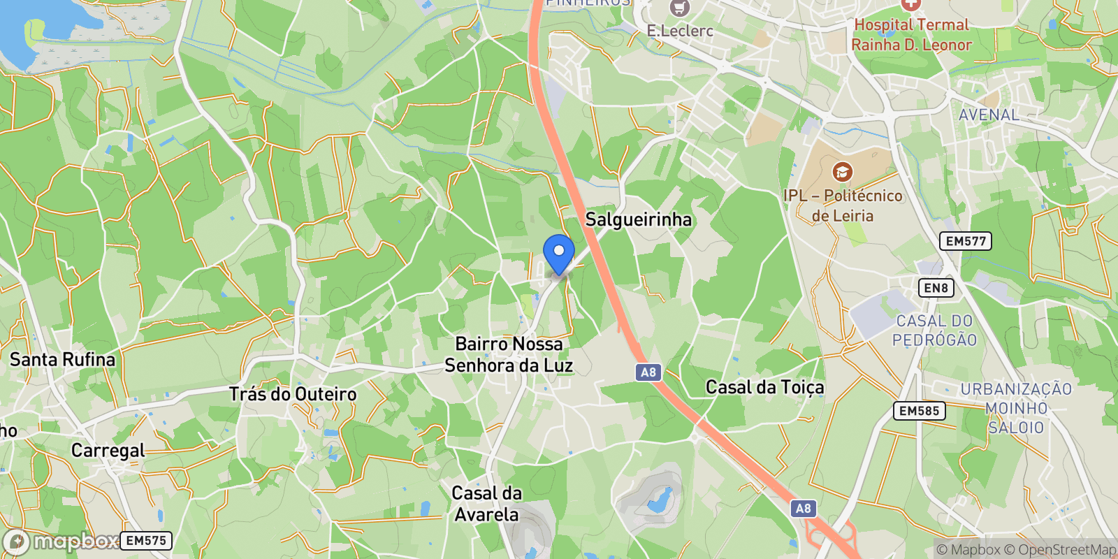 Map showing Santa Maria, Leiria, Santa Maria, Sao Pedro e Sobral da Lagoa, Leiria District, Portugal.