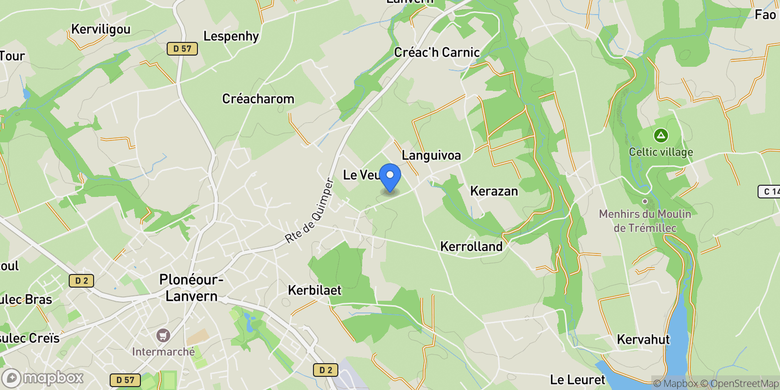 Map showing Plonéour-Lanvern, Brittany, France.