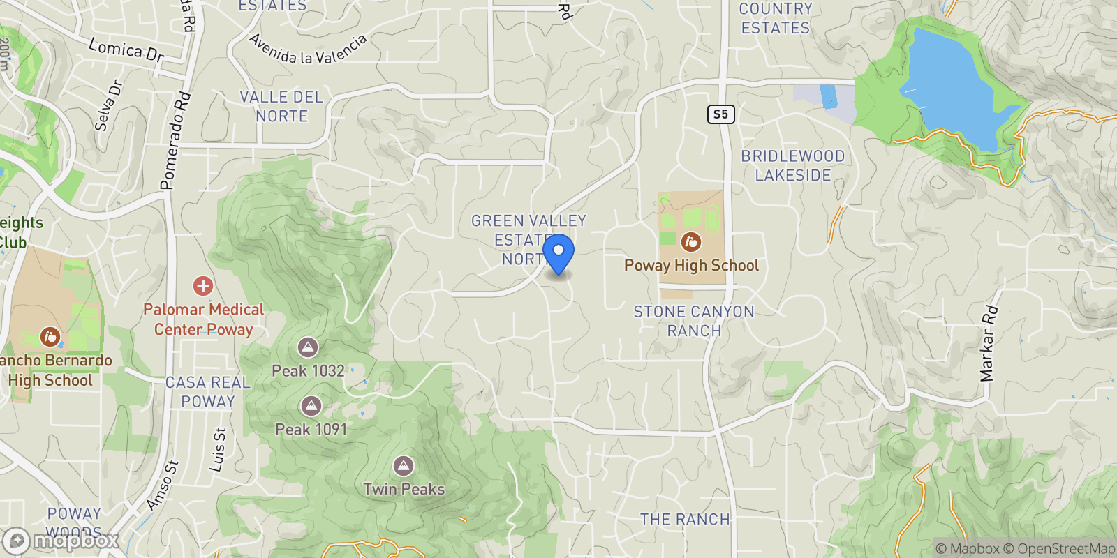 Map showing 13742 Paseo Valle Alto, Poway, California, United States.