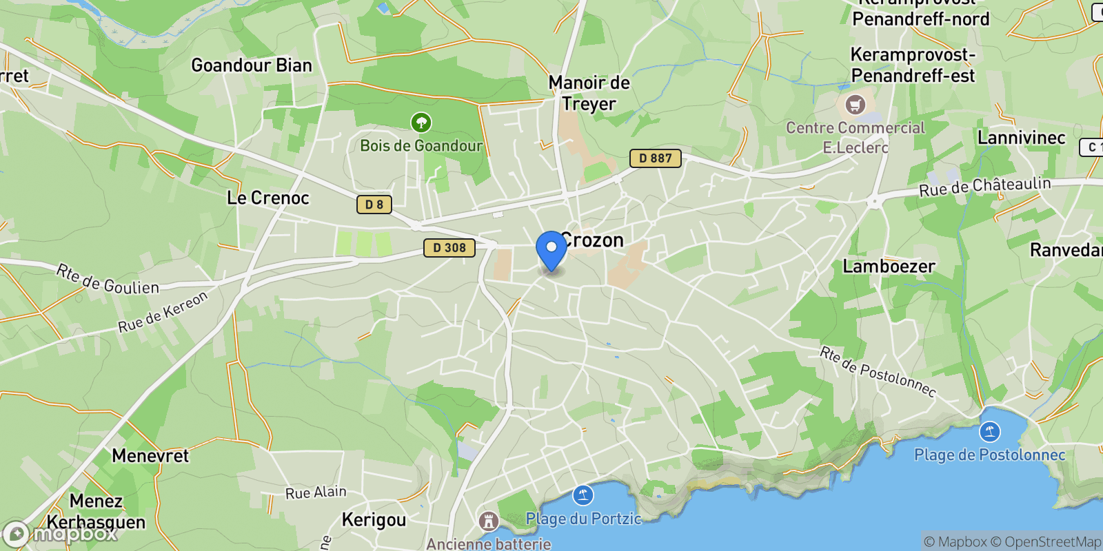 Map showing Crozon, Brittany, France.