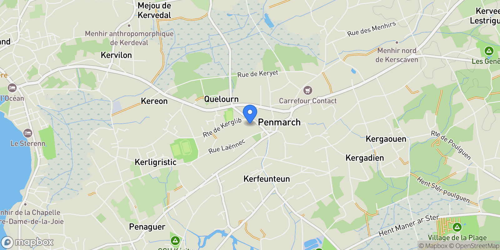 Map showing Penmarch, Brittany, France.
