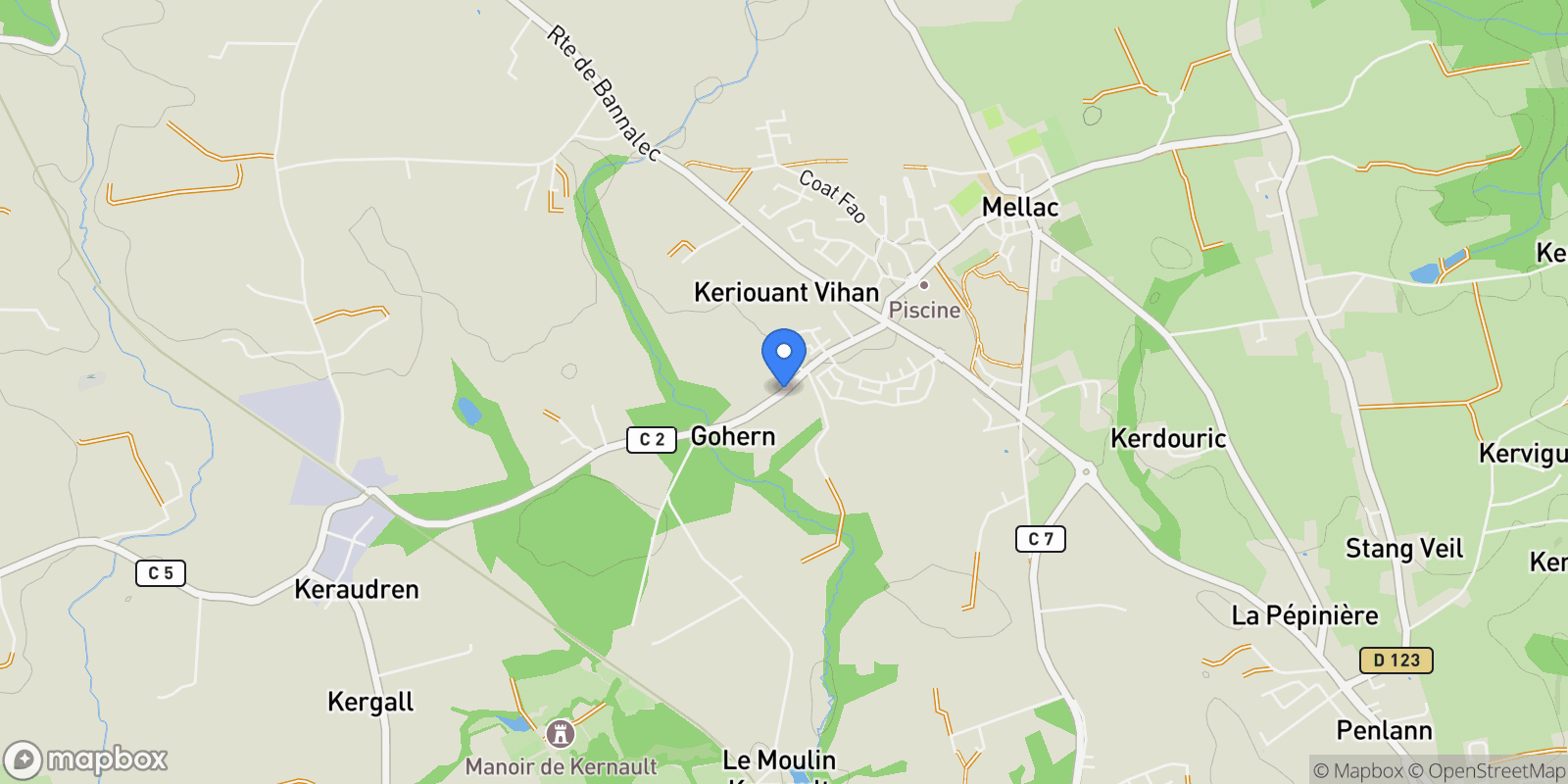 Map showing Mellac, Brittany, France.
