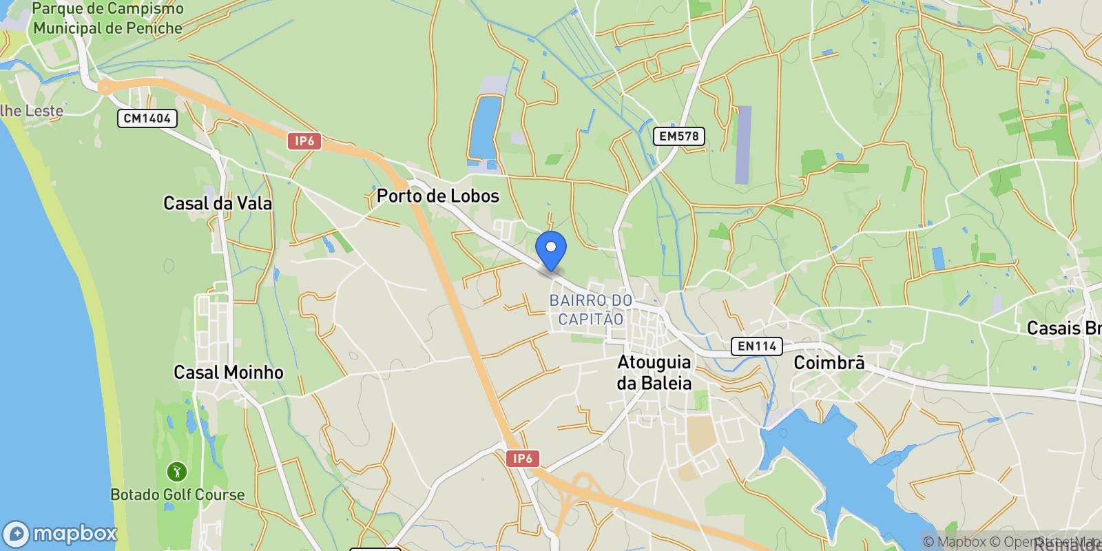 Map showing Atouguia da Baleia, Leiria, Atouguia da Baleia, Leiria District, Portugal.