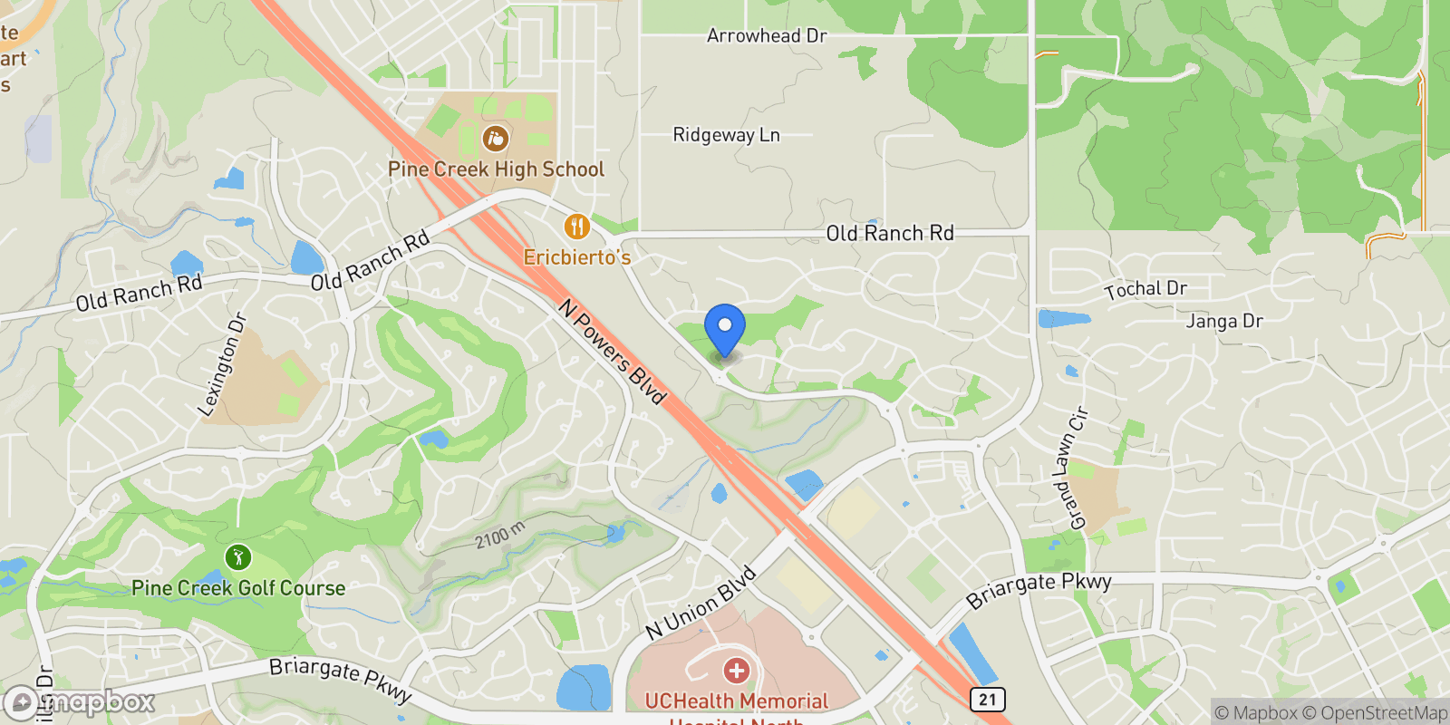 Map showing 4008 Notch Trail, Colorado Springs, Colorado, United States.