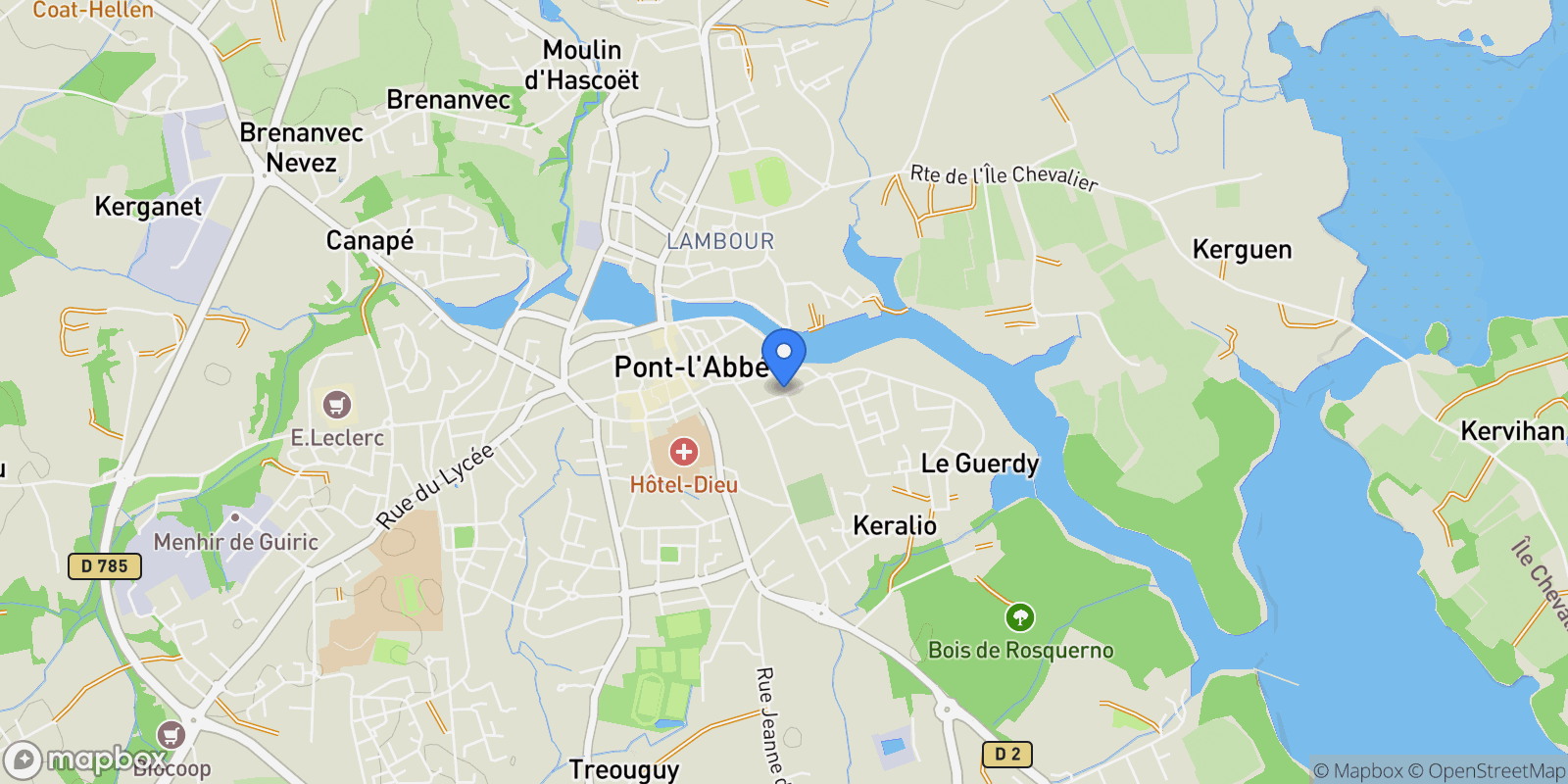 Map showing Pont-l'Abbé, Brittany, France.