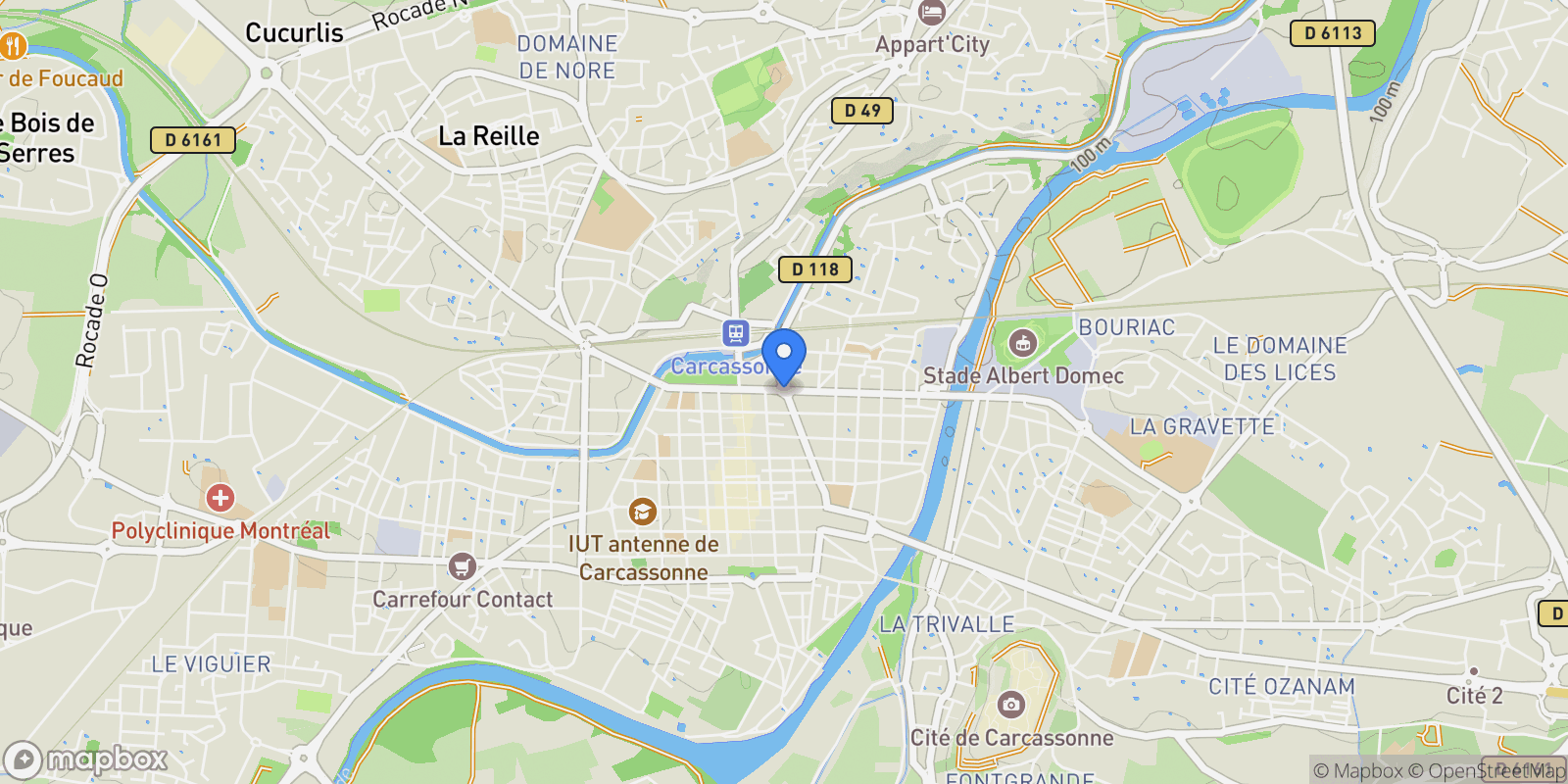 Map showing 11000 Carcassonne, France, Carcassonne, Occitanie, France.