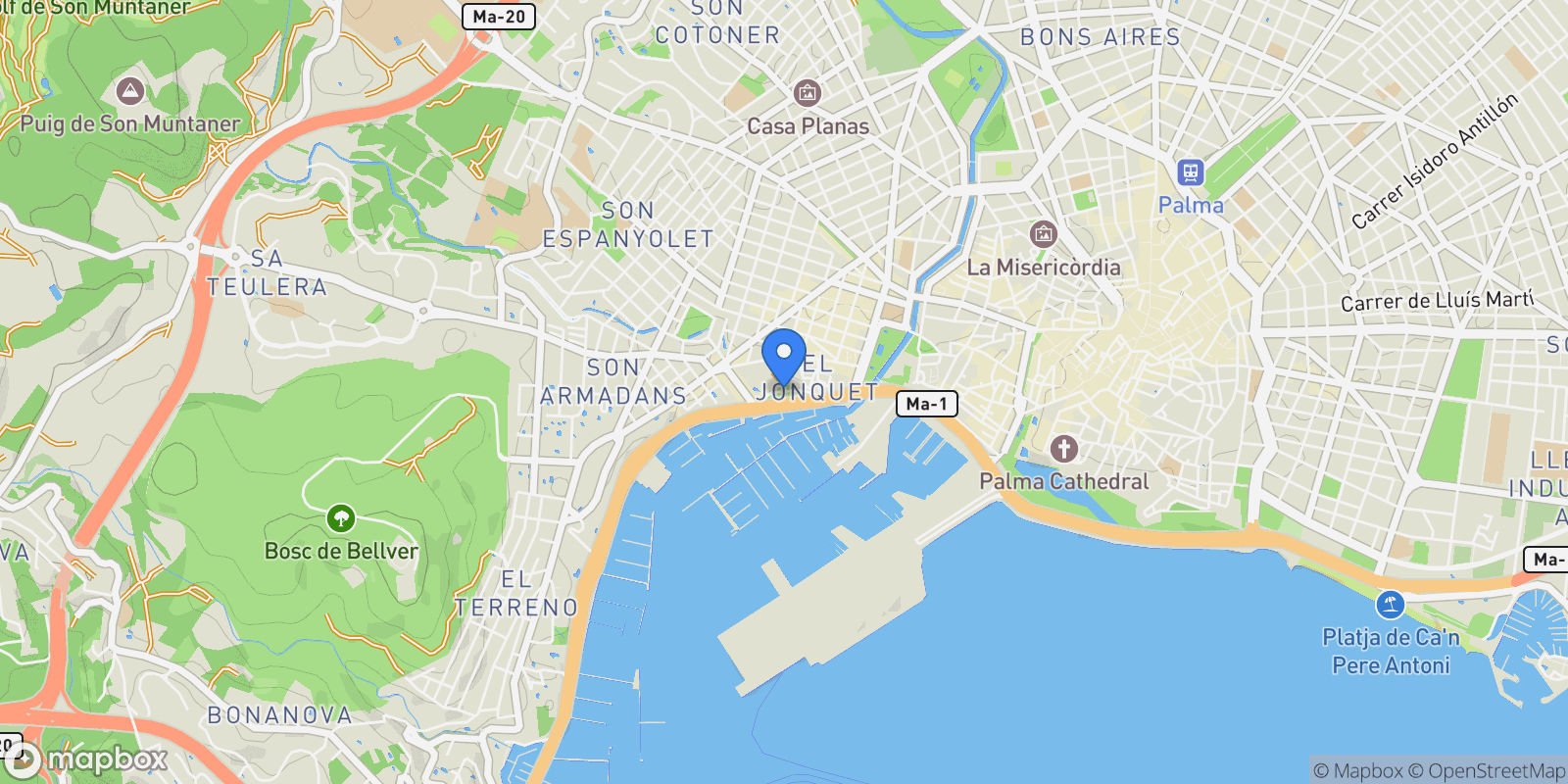 Map showing Palma, Balearic Islands, Spain.