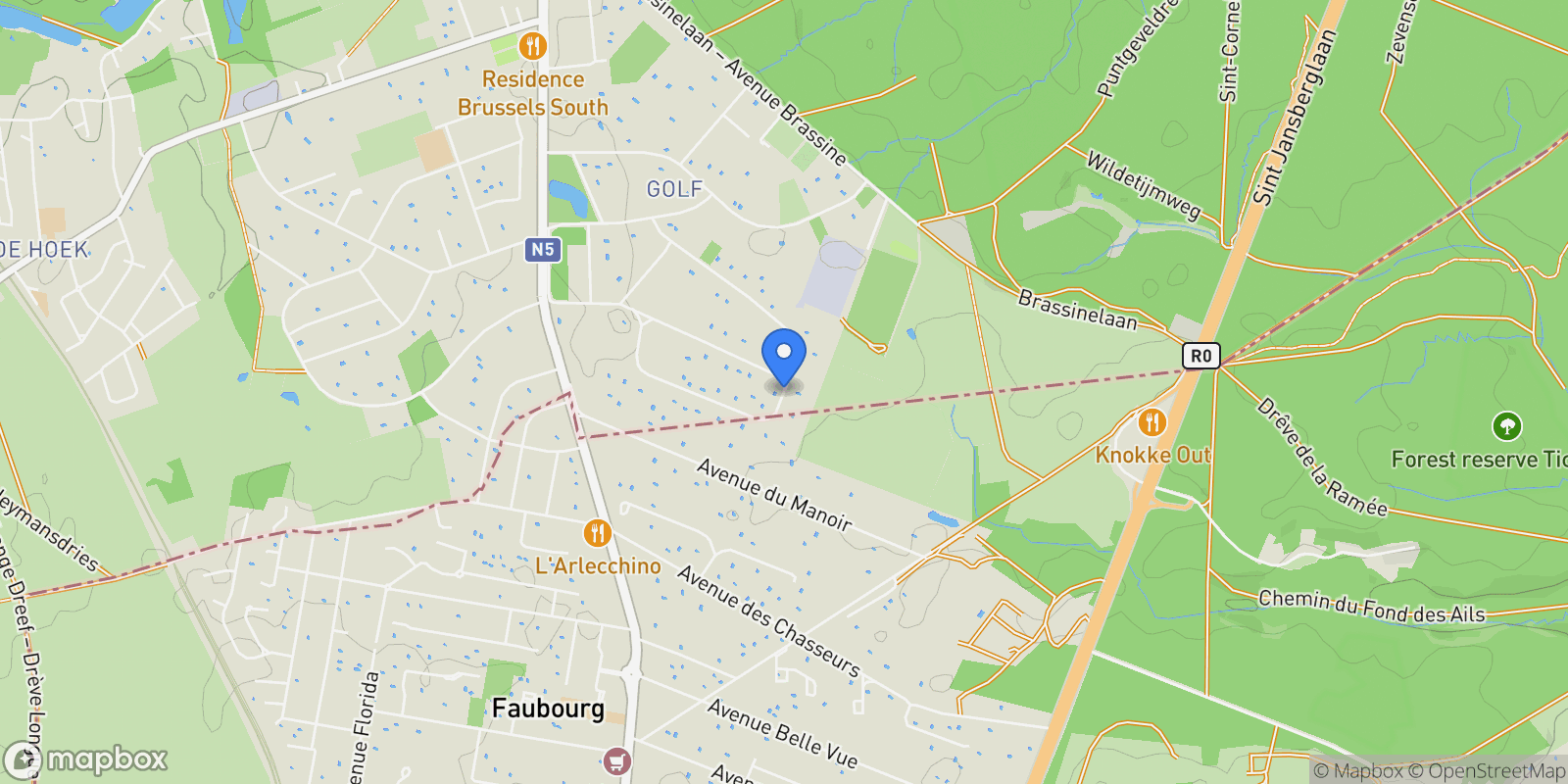 Map showing AVENUE DE L'ECUYER 22, Sint-Genesius-Rode, Flanders, Belgium.